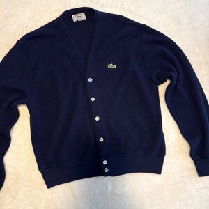 Vintage Izod Lacoste Navy Blue Cardigan Sweater - Orlon Acrylic - Size Large